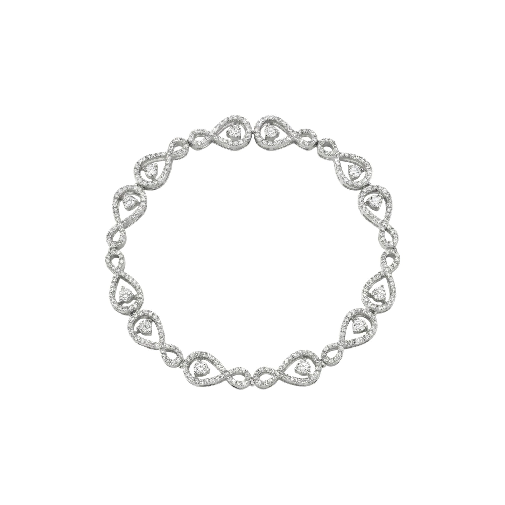 Silver bracelet with heart-shaped links on a white background