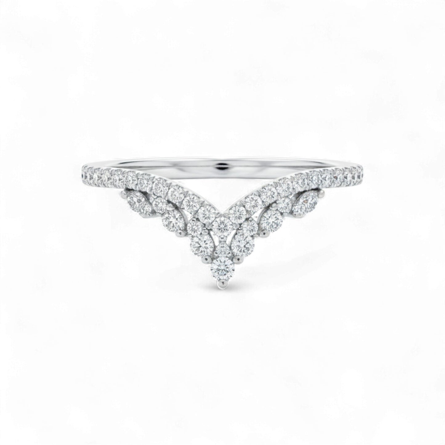 Delicate diamond ring on a white background