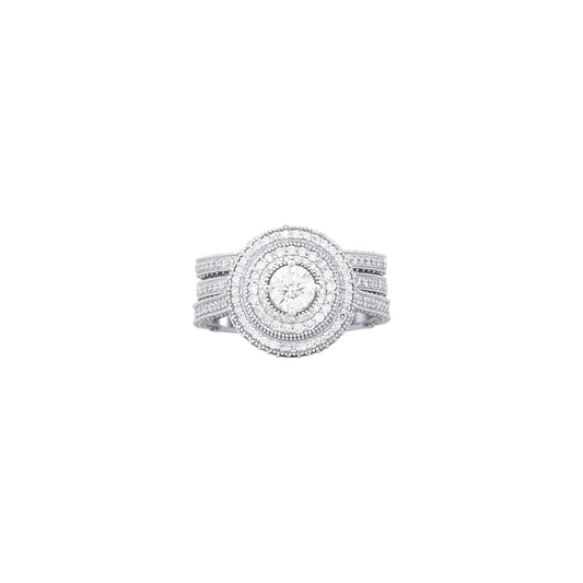 Zack Triple Halo Round Cut 3-piece Natural Diamond Bride Set in 18k Gold