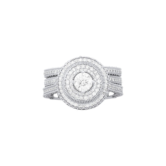 Zack Triple Halo Round Cut 3-piece Natural Diamond Bride Set in 18k Gold