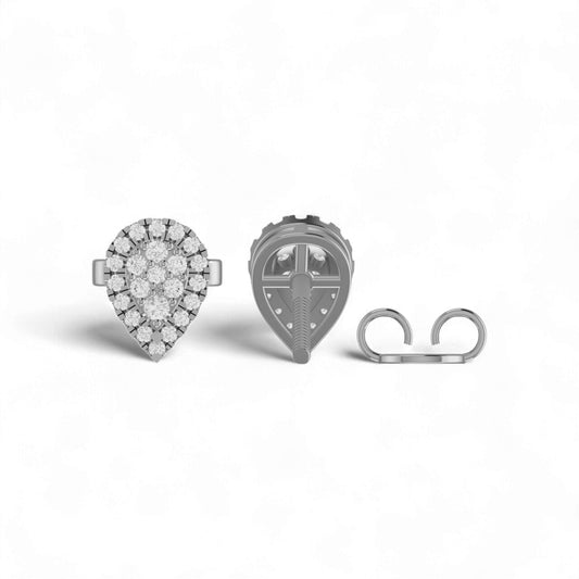 Teardrop-shaped diamond earrings on a white background