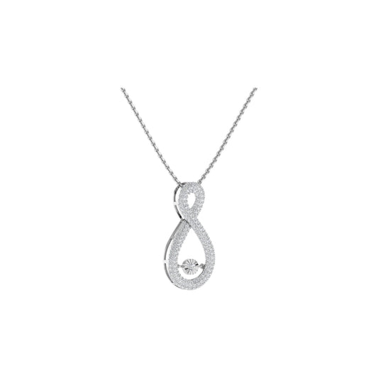 Silver infinity pendant necklace on a white background