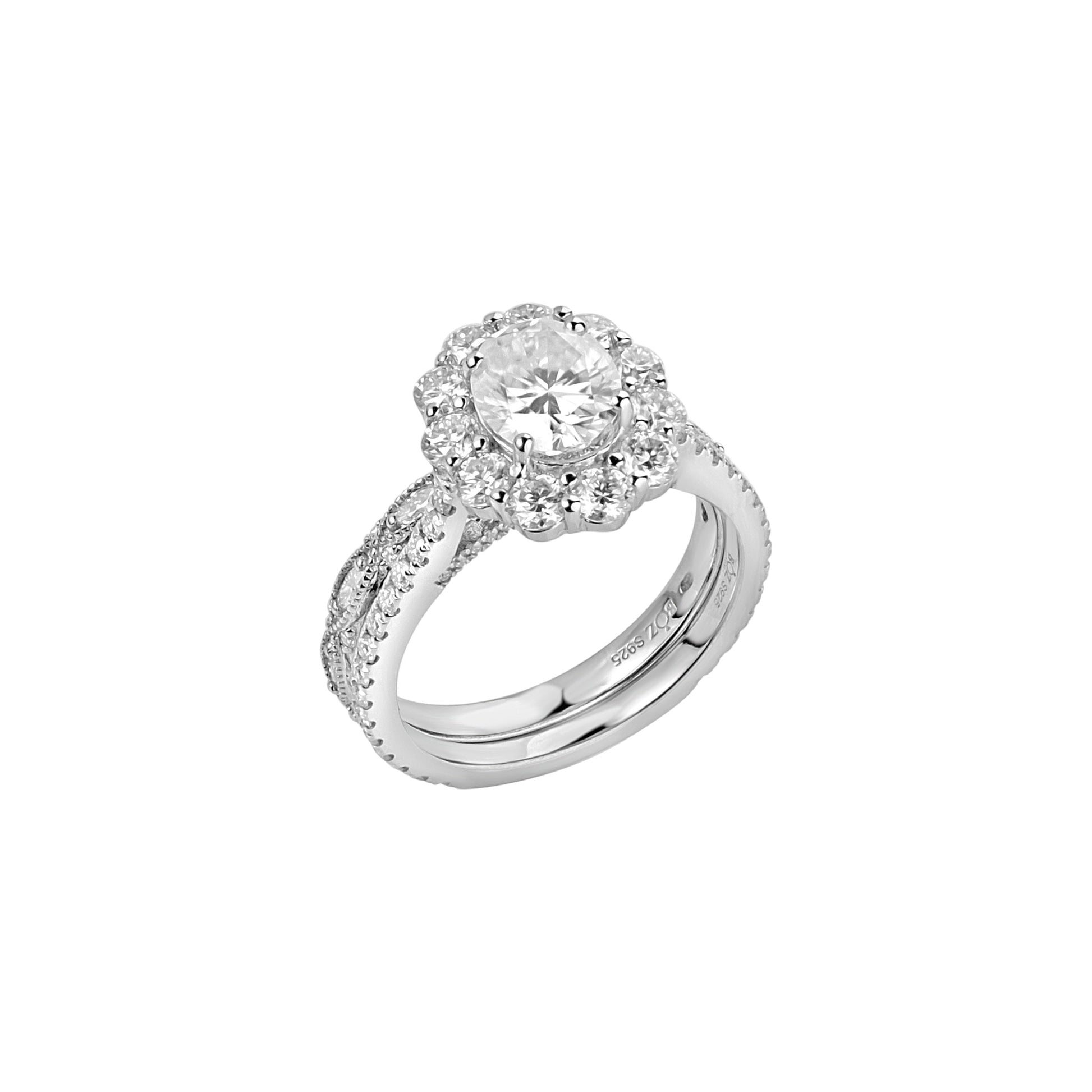 Silver ring with a diamond on a white background