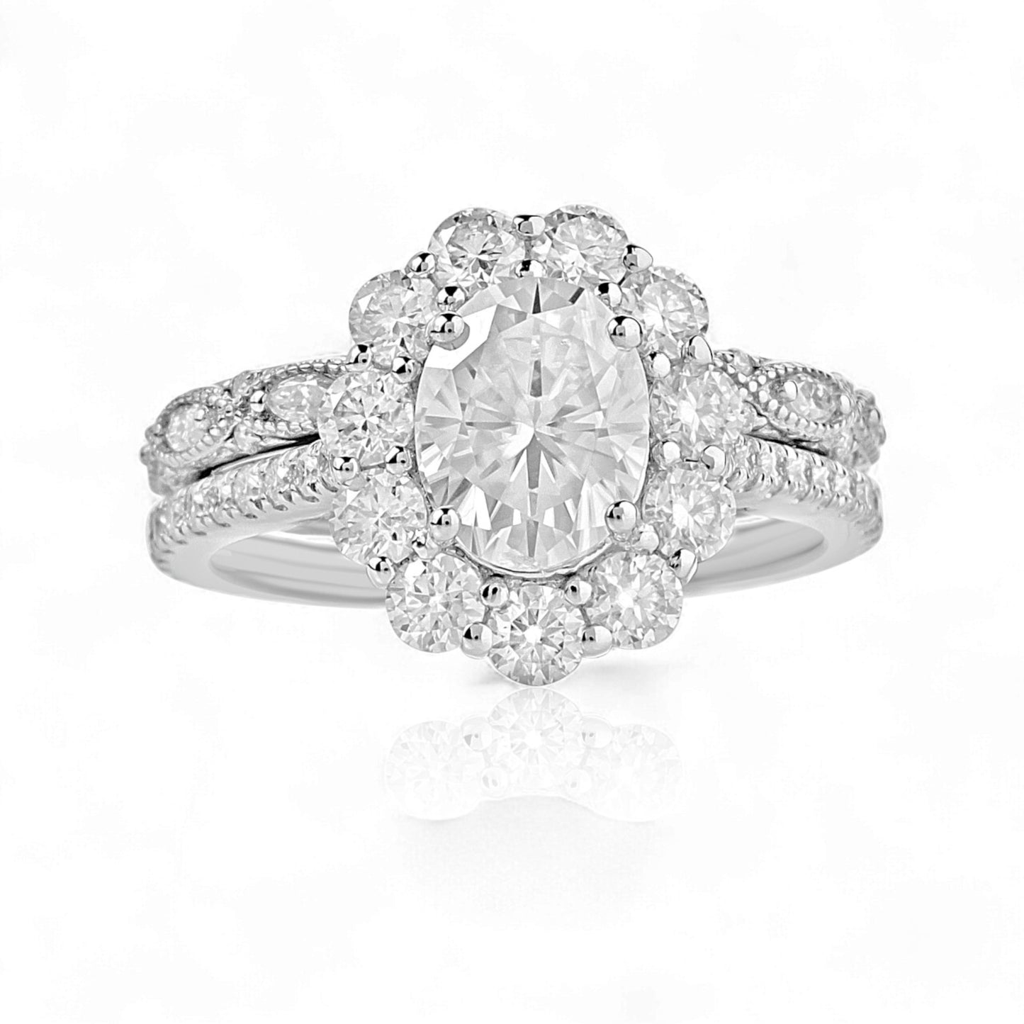 BOZ Lavie Oval Cut Moissanite Bride Set in 925 Sterling Silver