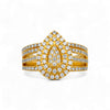 Gold ring with diamond accents on a white background