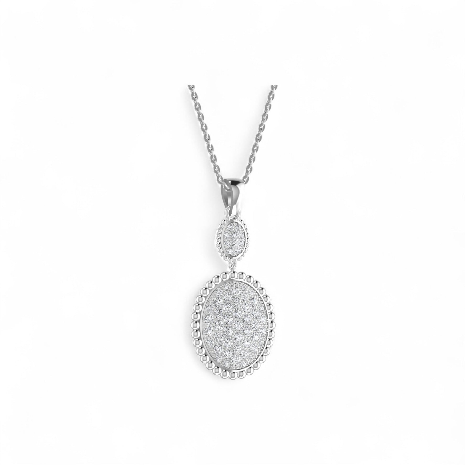 Silver necklace with a pendant on a white background