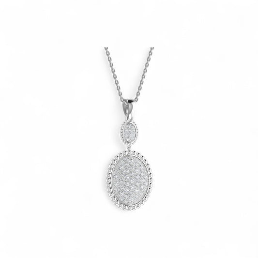 Silver necklace with a pendant on a white background