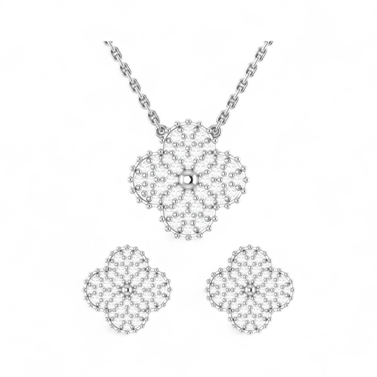 Midball Clover Natural Diamond Necklace in 18K Gold