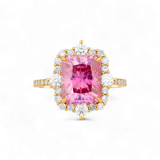 Quinn 2.0 Pink Moissanite and Diamond Engagement Ring in 18K Gold