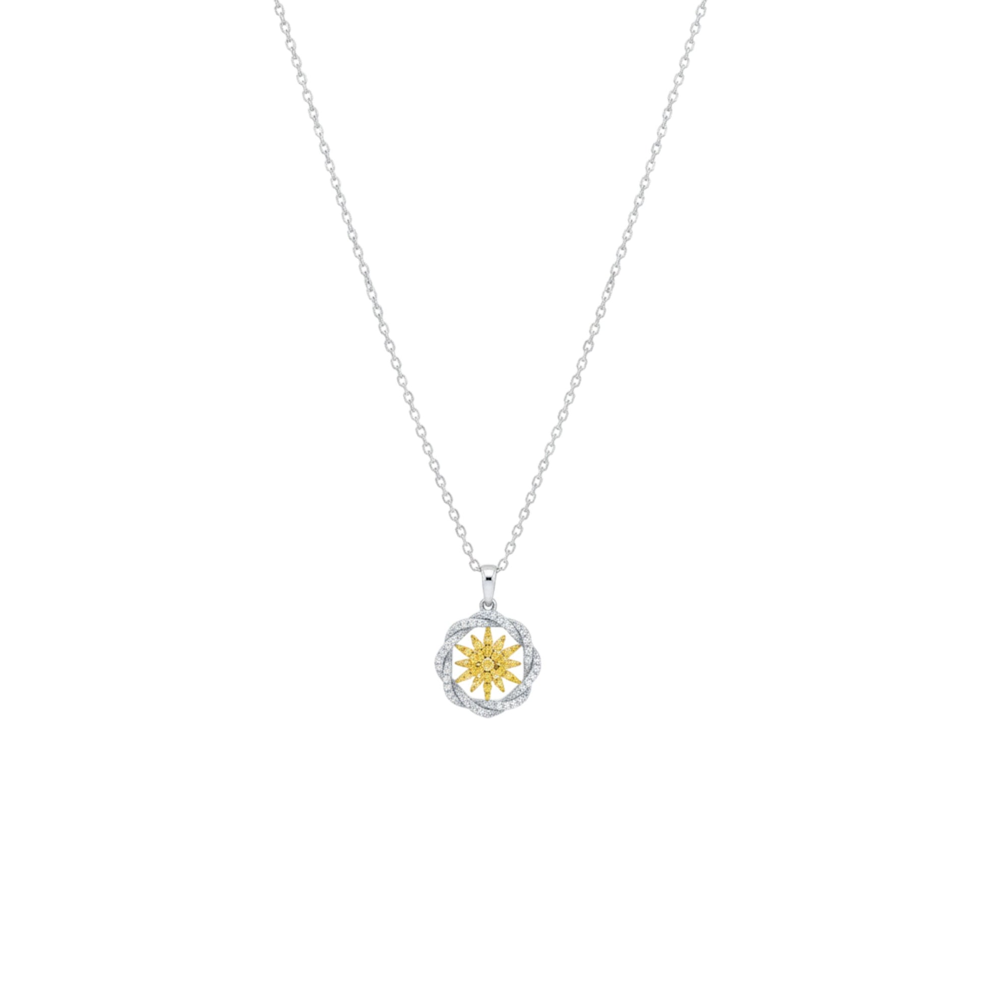 Necklace with a sun-shaped pendant on a white background