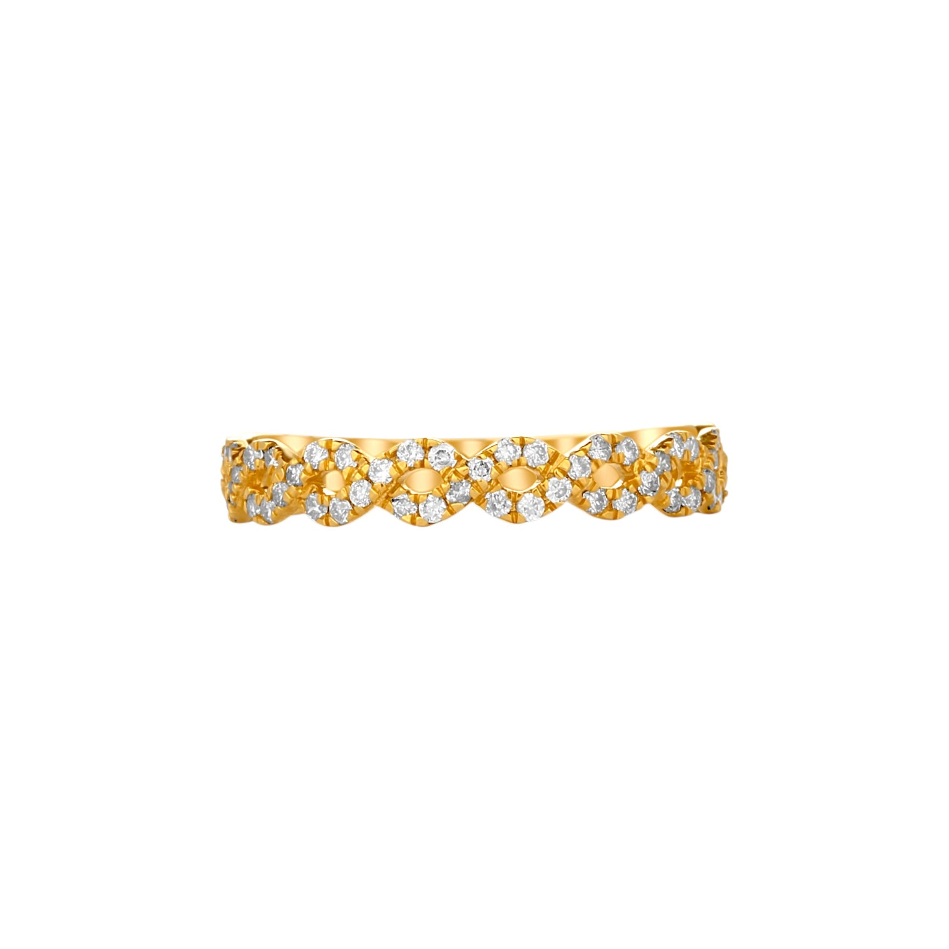 Gold ring with diamond accents on a white background