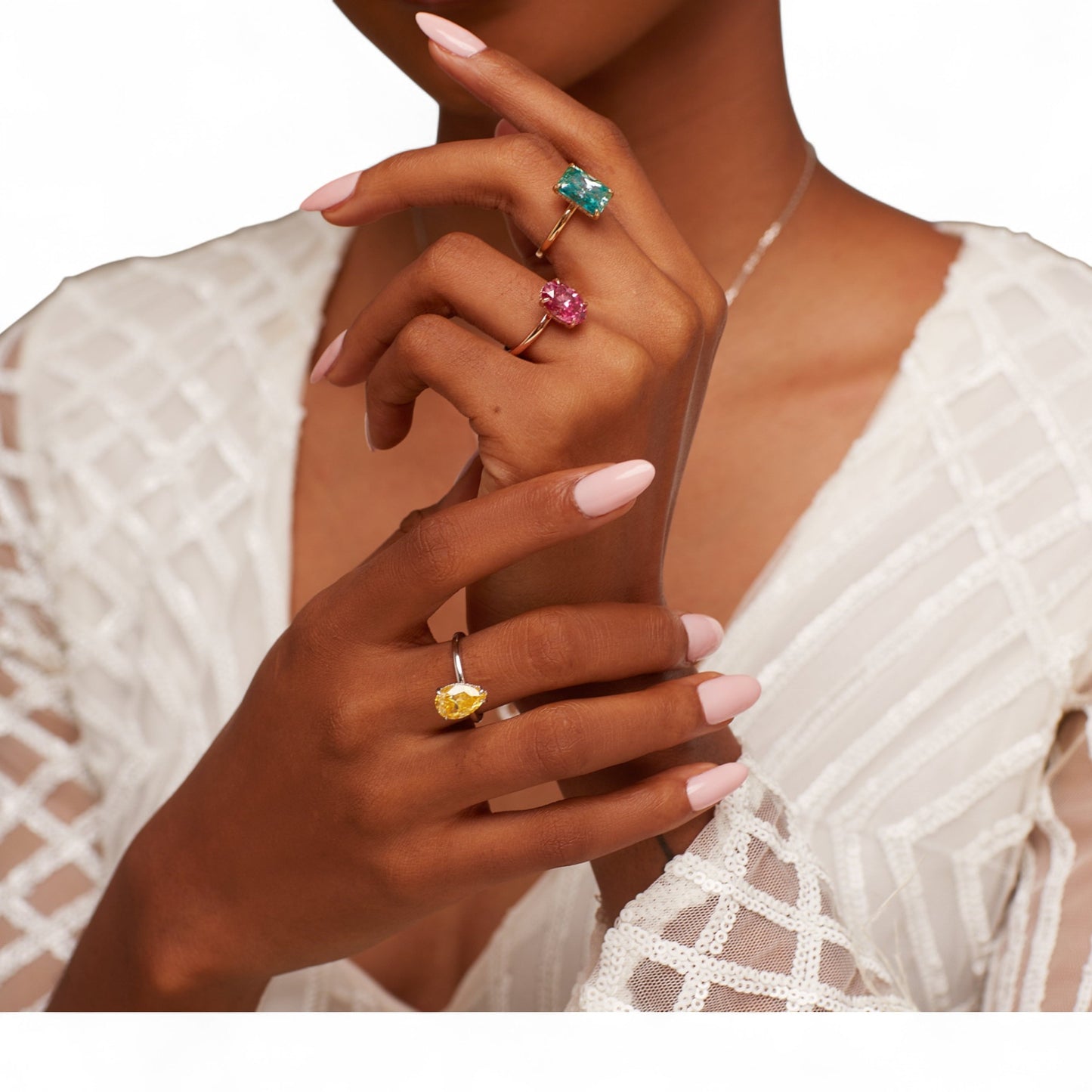 Beth Pear Cut Moissanite Gemstone and Natural Diamond Ring in 18K Gold