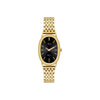 Gold watch with black face on a white background