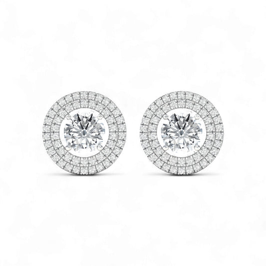 Amelia Baguette Round Cut Natural Diamond Studs  in 18K Gold