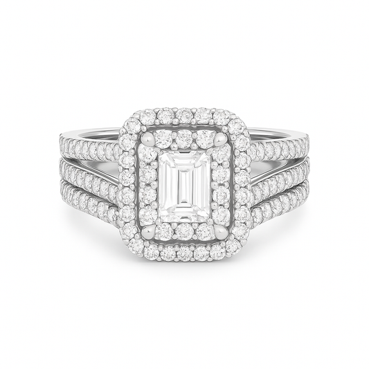 Royal Lovely Emerald Cut Moissanite Engagement Ring in 925 Sterling Silver