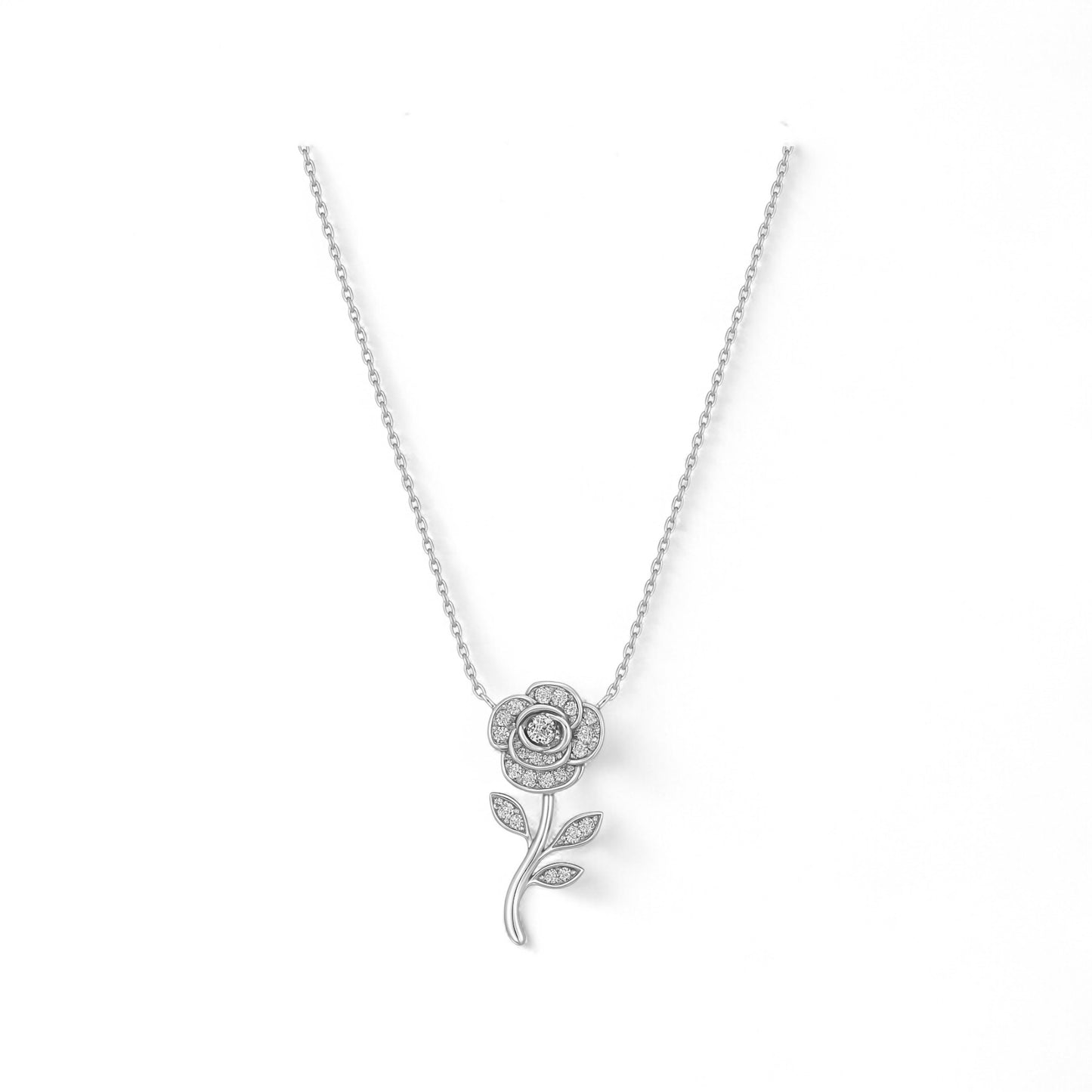 Rose Flower Diamond Pendant Necklace in 18K Gold