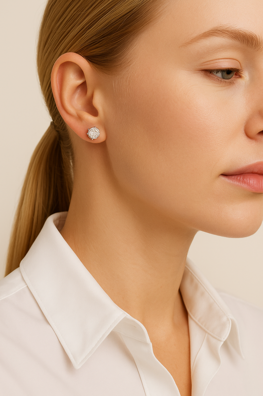Linear Round Cluster Natural Diamond Stud Earrings in 18K Gold