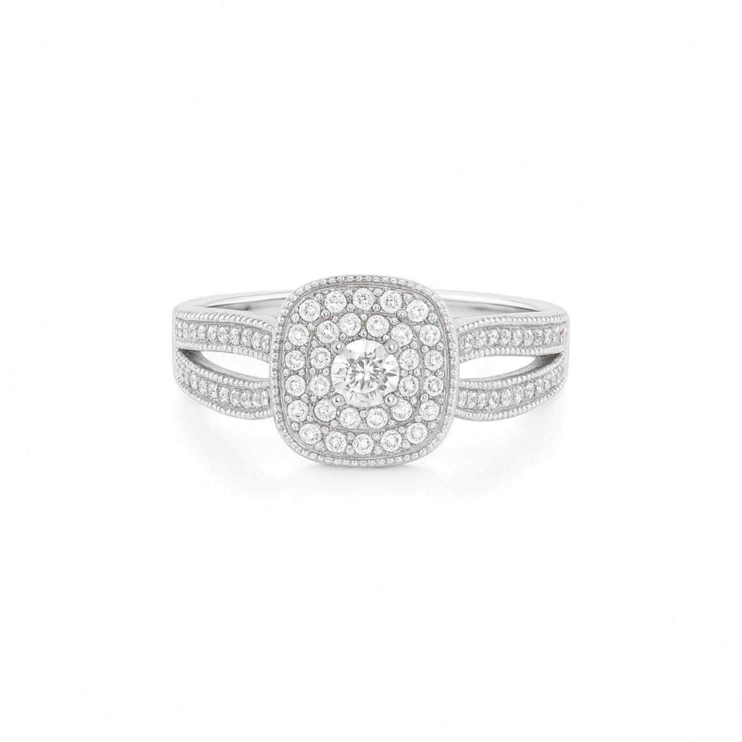 Cherry Cushion Cut Natural Diamond Cluster Engagement Ring in 14K Gold