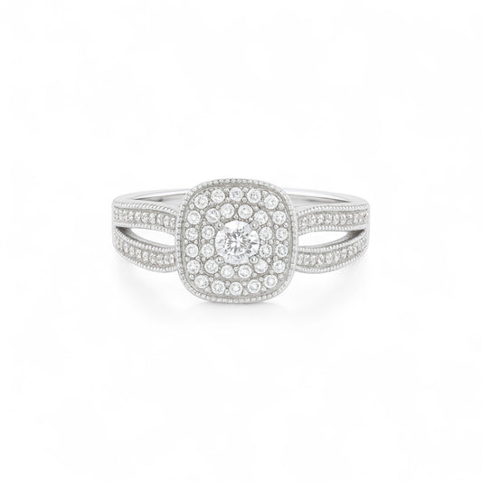 Cherry Cushion Cut Natural Diamond Cluster Engagement Ring in 14K Gold