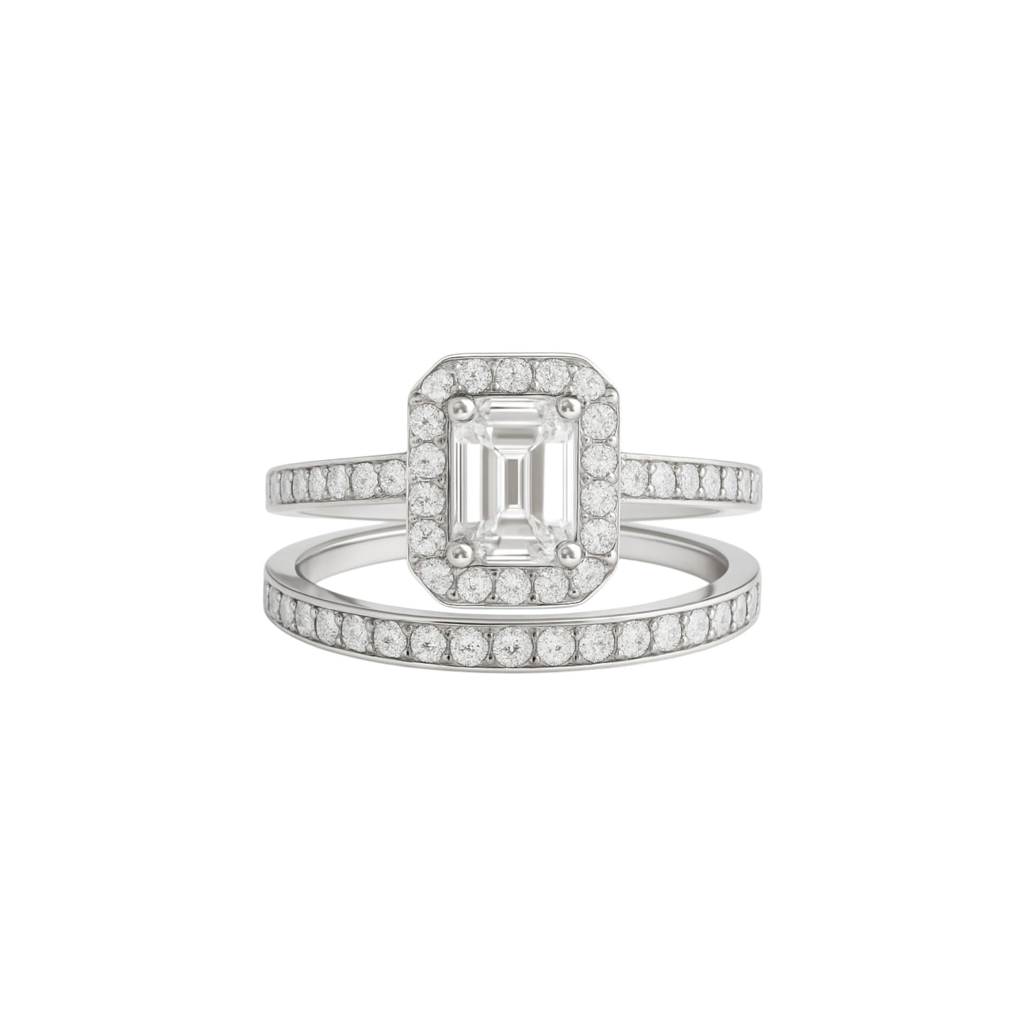 Classic Radiant Cut Moissanite and Natural Diamond Bride Set in 18K Gold