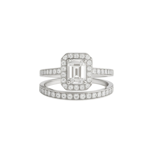 Classic Radiant Cut Moissanite and Natural Diamond Bride Set in 18K Gold