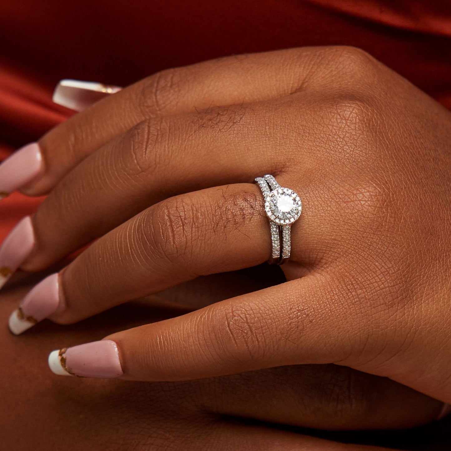 Classic Round CZ Sterling Silver Bride Set in 925 Sterling Silver