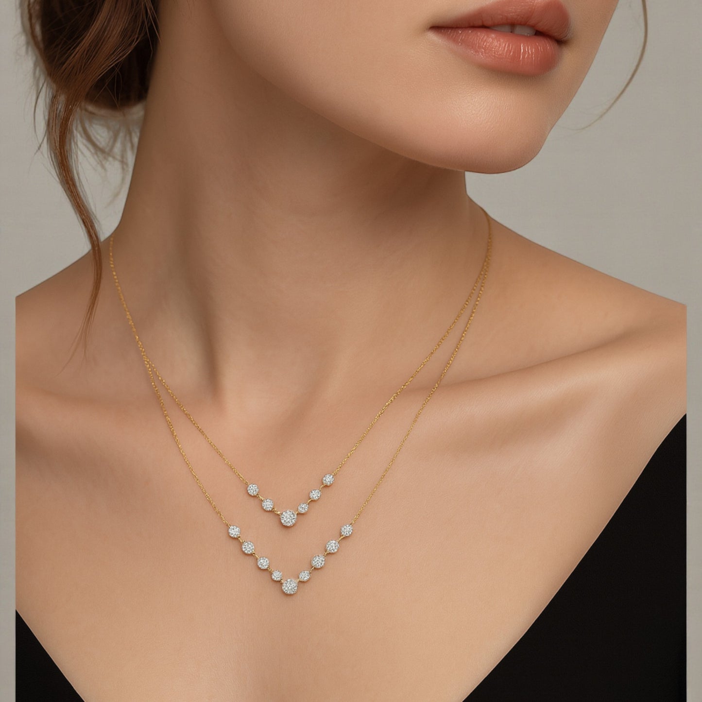 Double Layered Drop Natural Diamond Necklace
