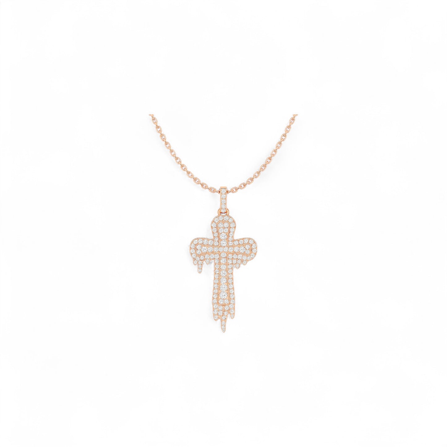 Drip Cross Natural Diamond Pendant Necklace in 18K Gold