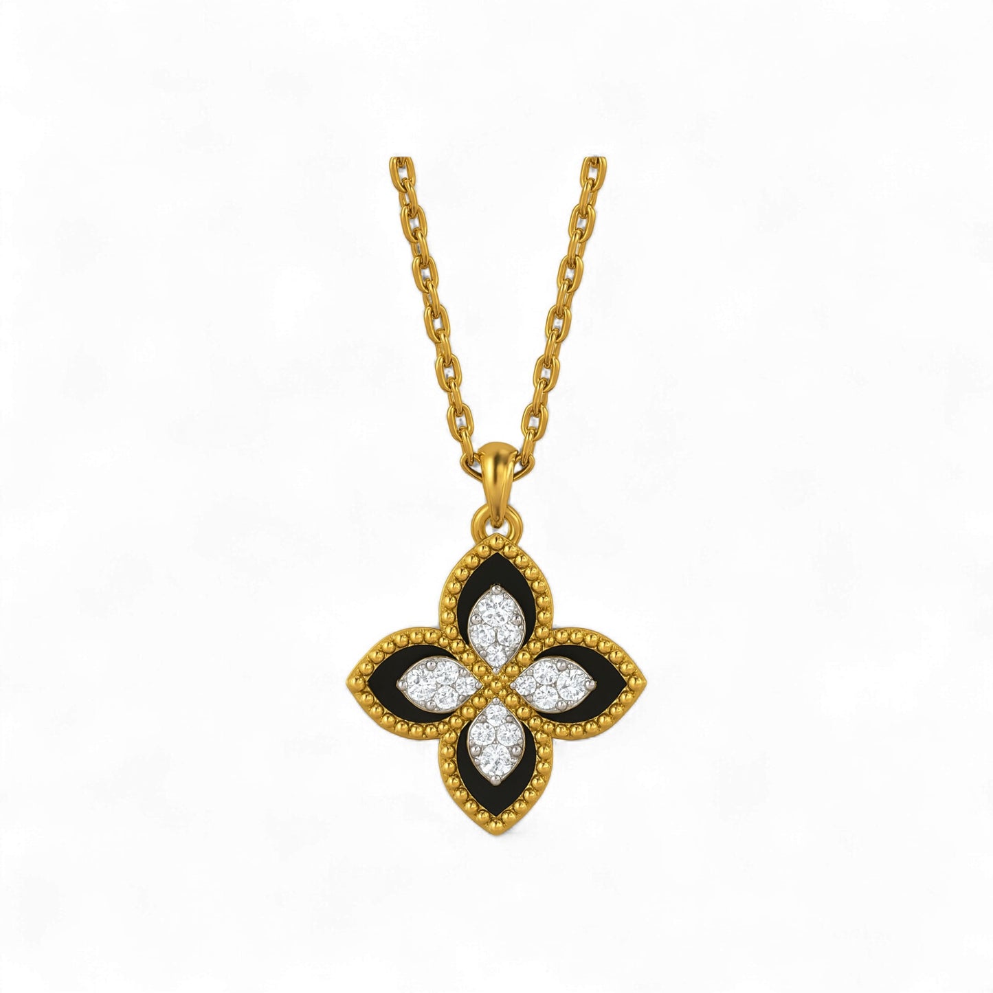 Dual Clover Agate Diamond Pendant Necklace in 18K Gold