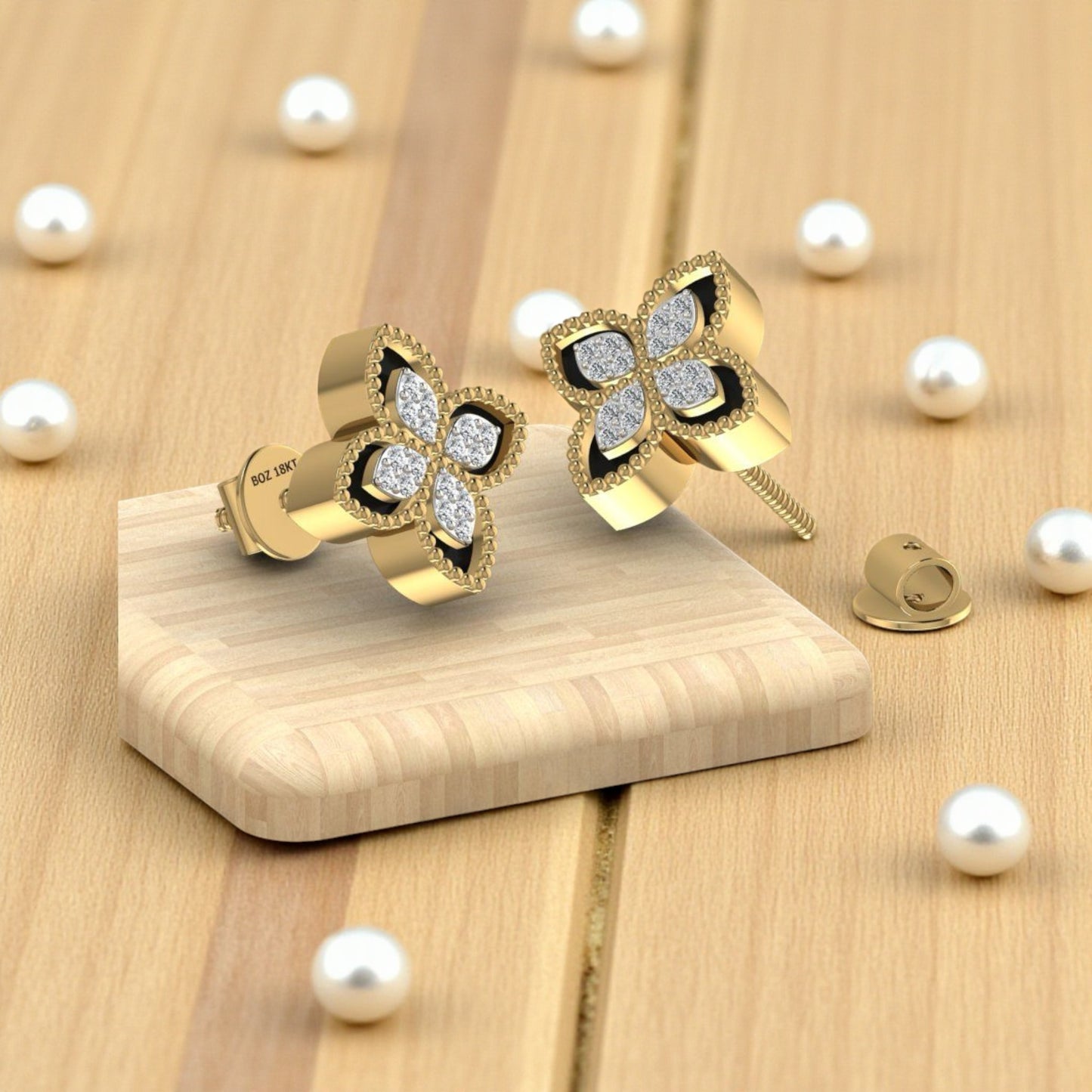 Dual Natural Diamond Clover Earrings in 18K Gold