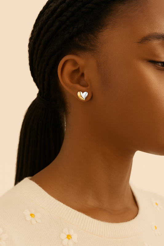 Duo-Tone Heart Hypoallergenic Steel Earrings