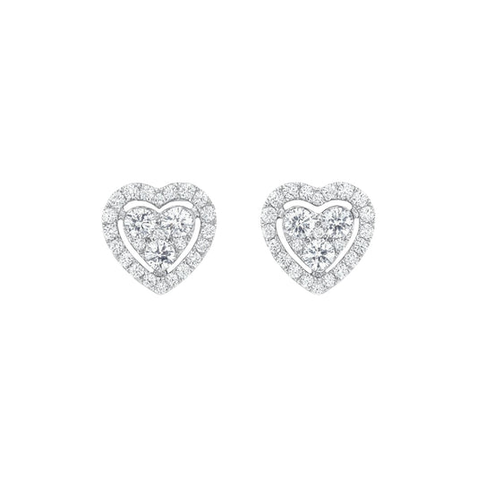 Heart-shaped diamond earrings on a white background