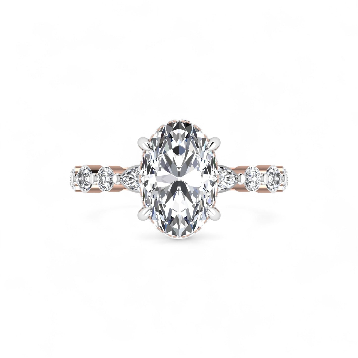 Eva 3ct Oval Cut Diamond Engagement Ring in 18K Gold