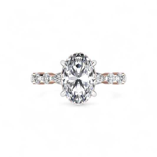 Eva 3ct Oval Cut Diamond Engagement Ring in 18K Gold