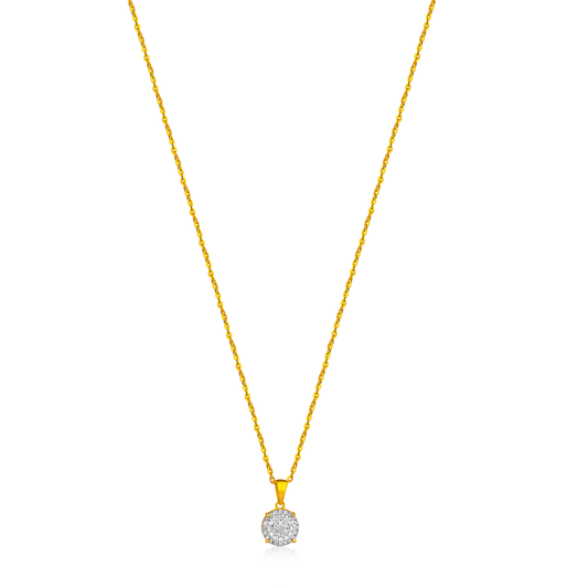 A minimalist 18K gold necklace featuring a natural diamond pendant.