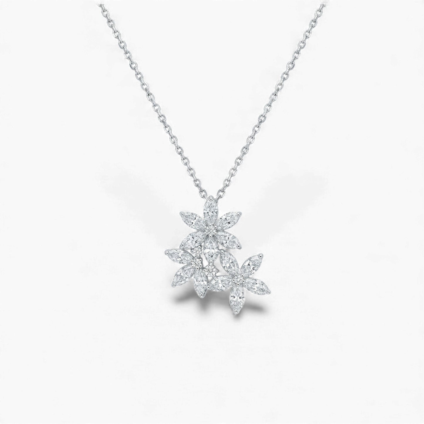 Flower Pave Pendant Diamond Necklace in 18KT Gold