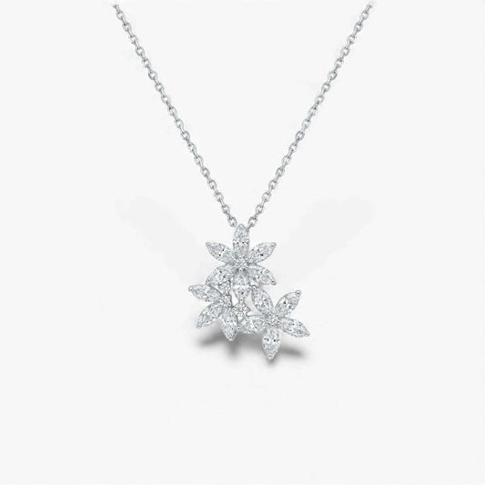 Flower Pave Pendant Diamond Necklace in 18KT gold with natural diamond floral design