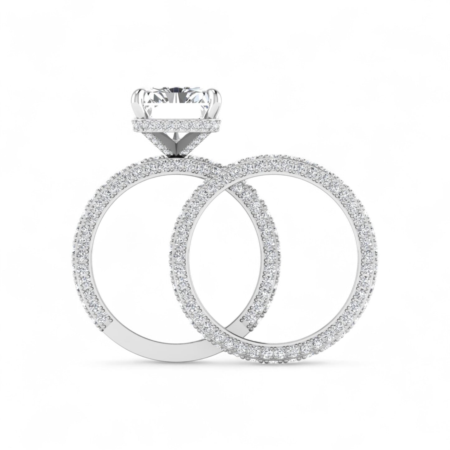 Amina Radiant Cut Moissanite Bride Set in 18KT Gold