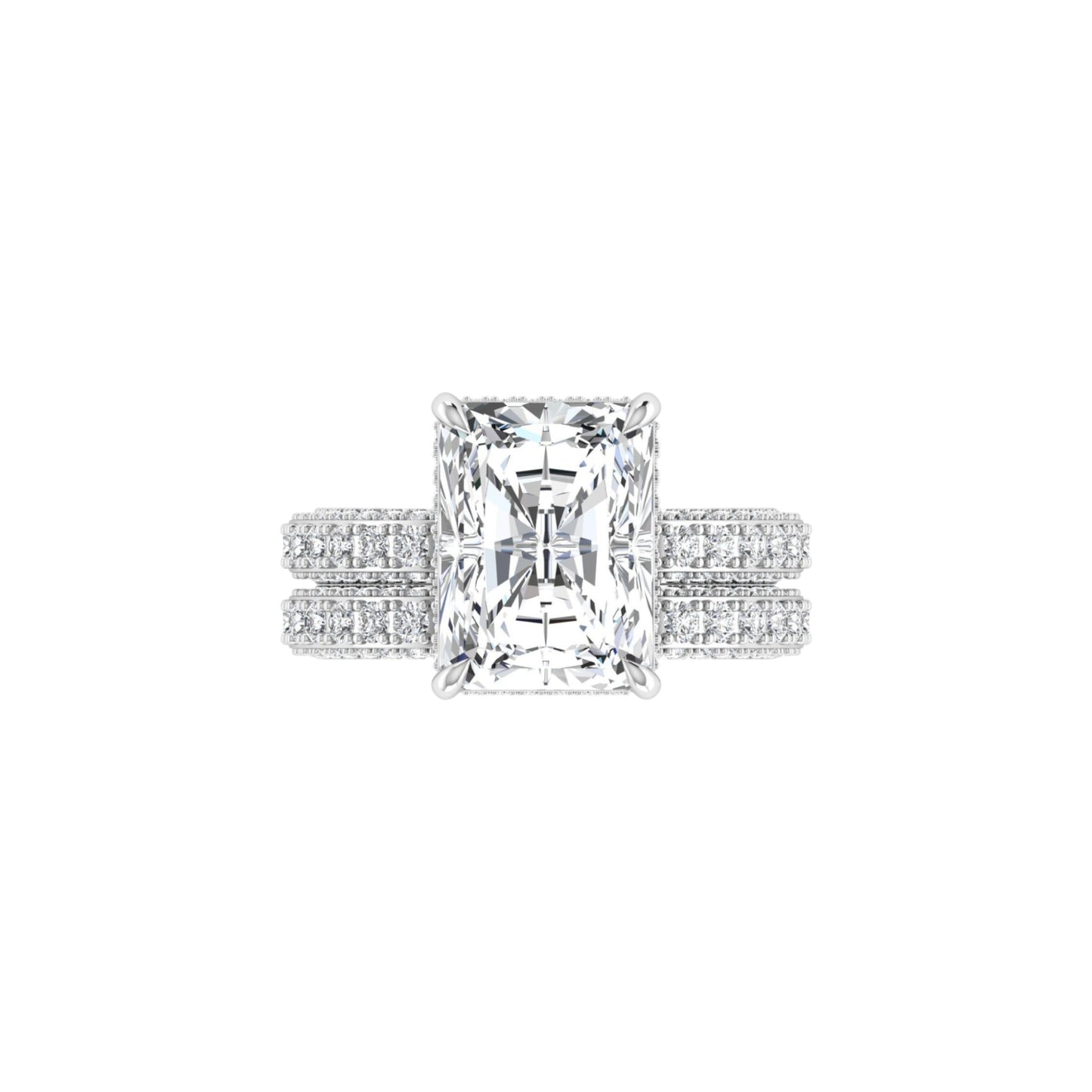 Amina Radiant Cut Lab Grown Diamond Bride Set in 18K Gold