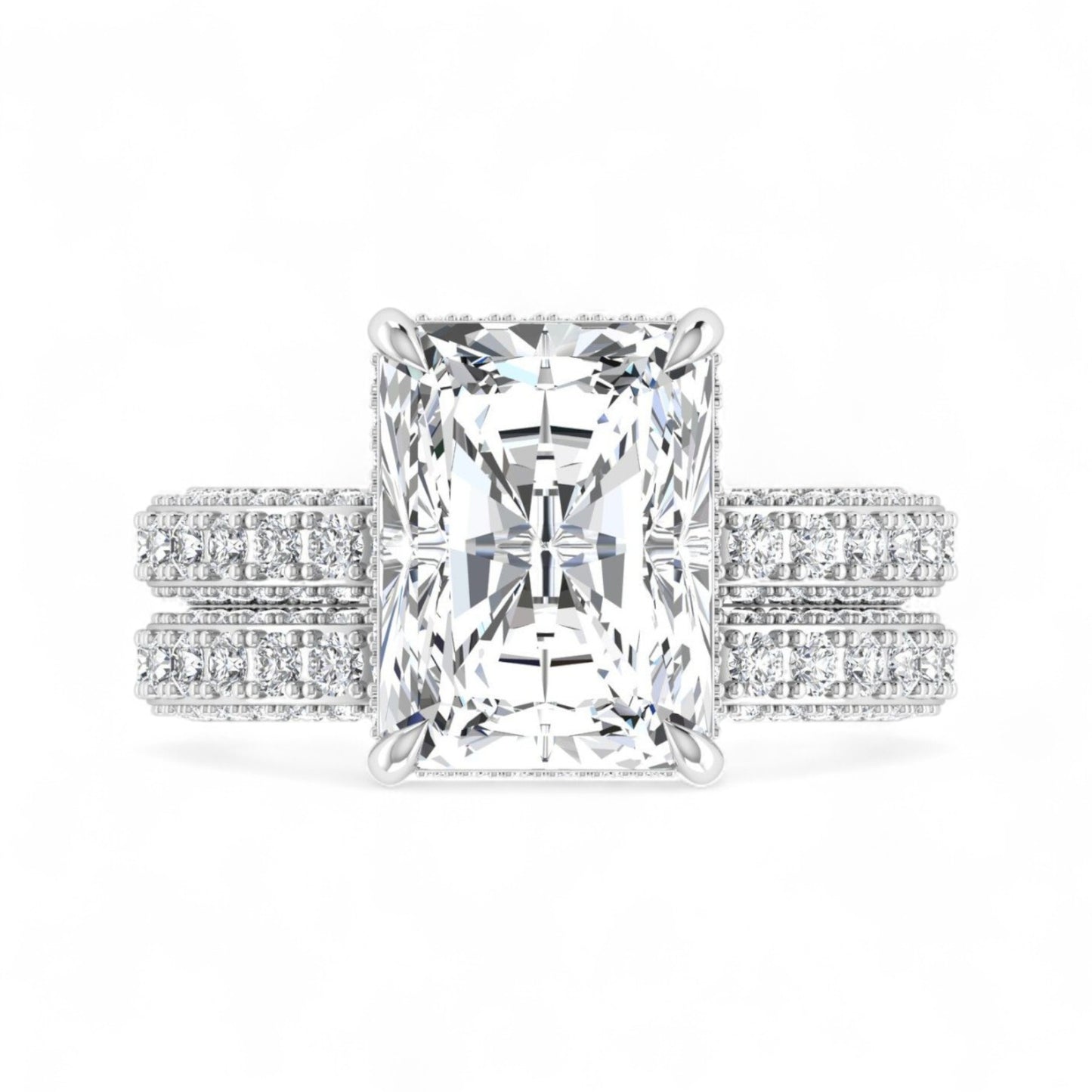 Amina Radiant Cut Moissanite Bride Set in 18KT Gold