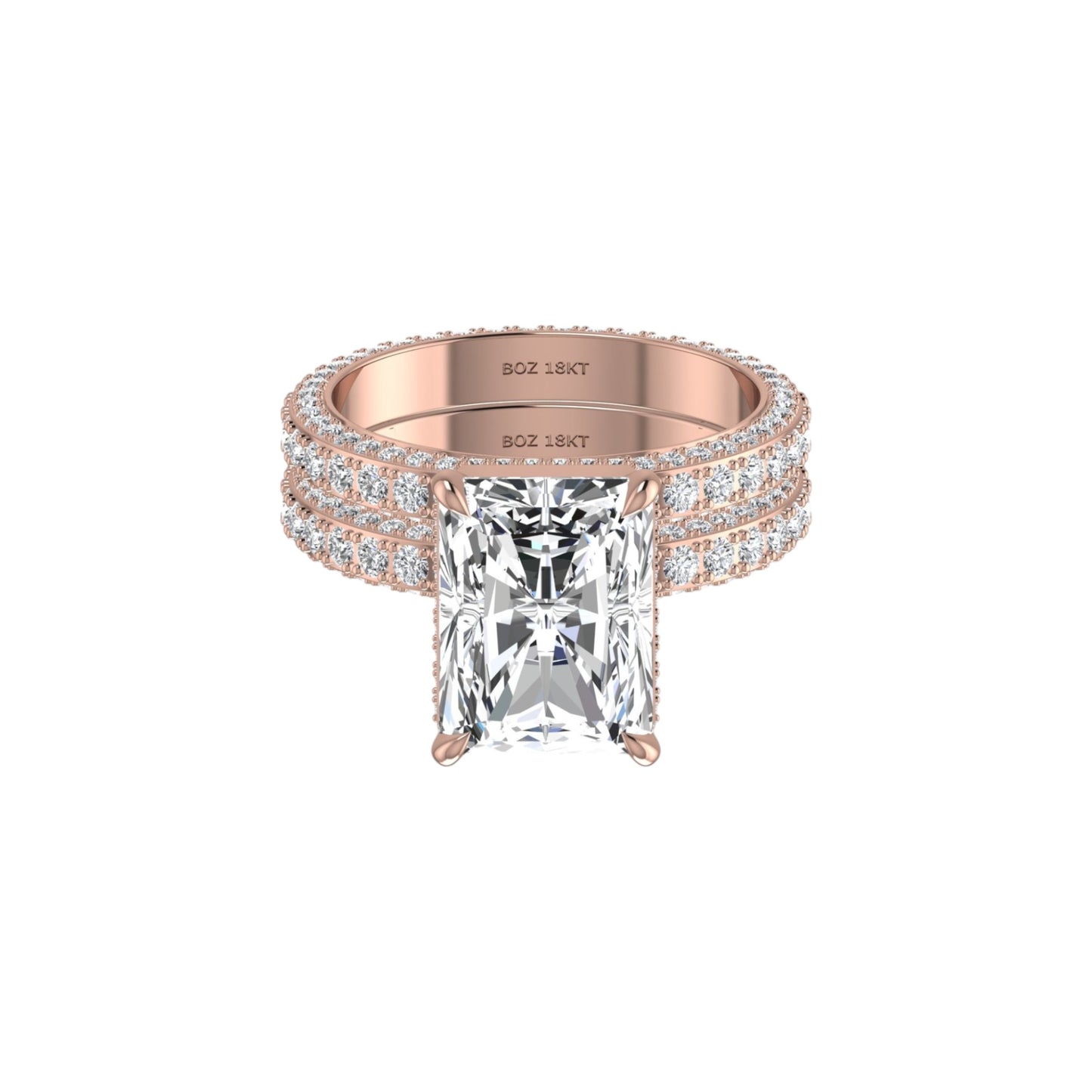 Amina Radiant Cut Moissanite Bride Set in 18K Gold