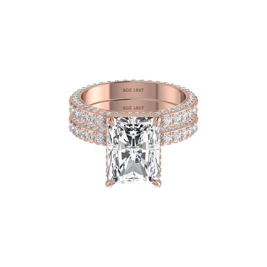 Amina Radiant Cut Moissanite Bride Set in 18K Gold