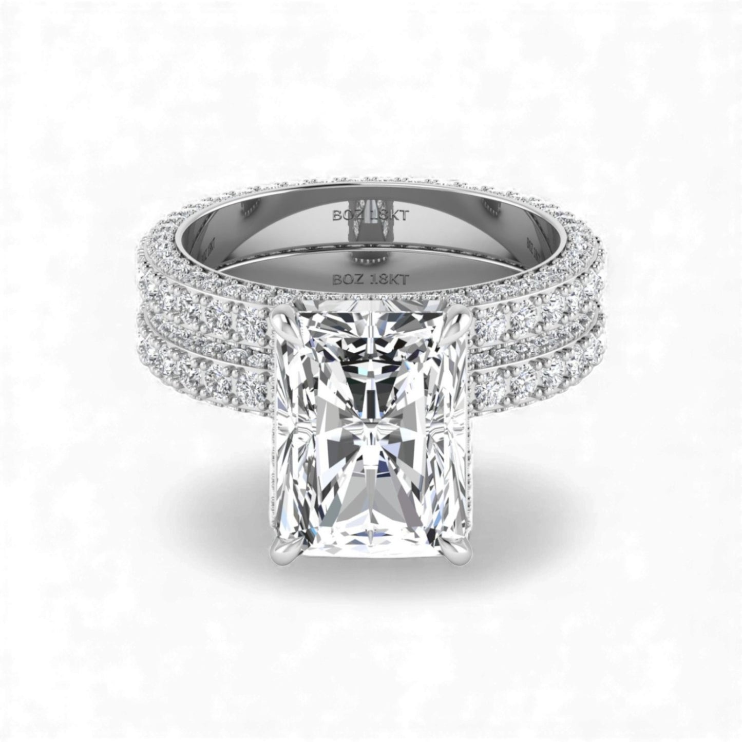 Amina Radiant Cut Moissanite Bride Set in 18KT Gold