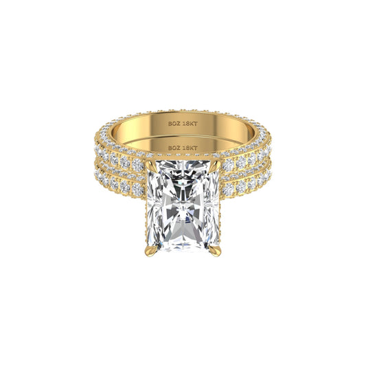 Amina Radiant Cut Moissanite Bride Set in 18K Gold