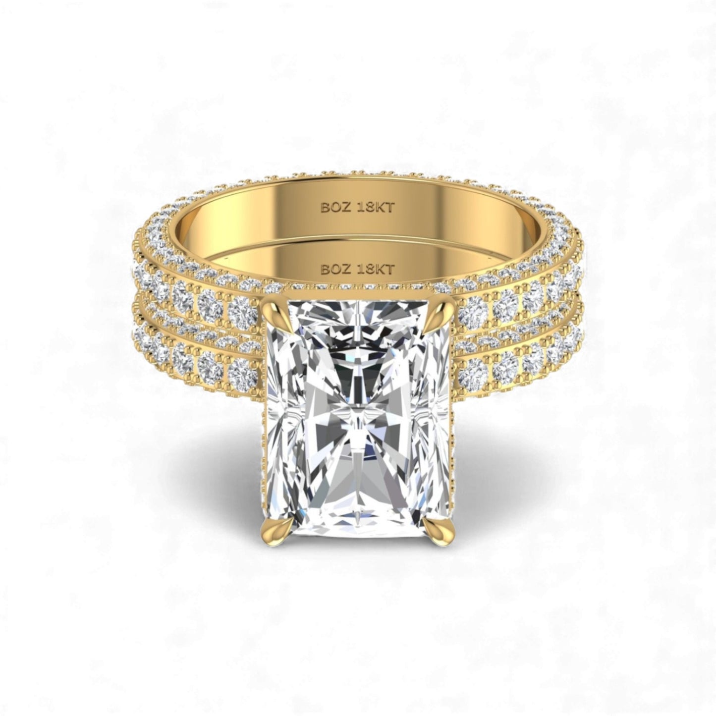 Amina Radiant Cut Moissanite Bride Set in 18KT Gold