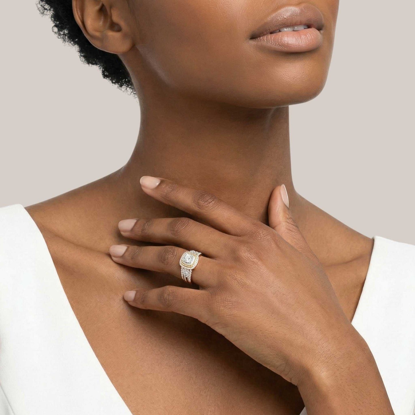 Mims Cushion Cut Natural Diamond Bride Set in 18KT Gold