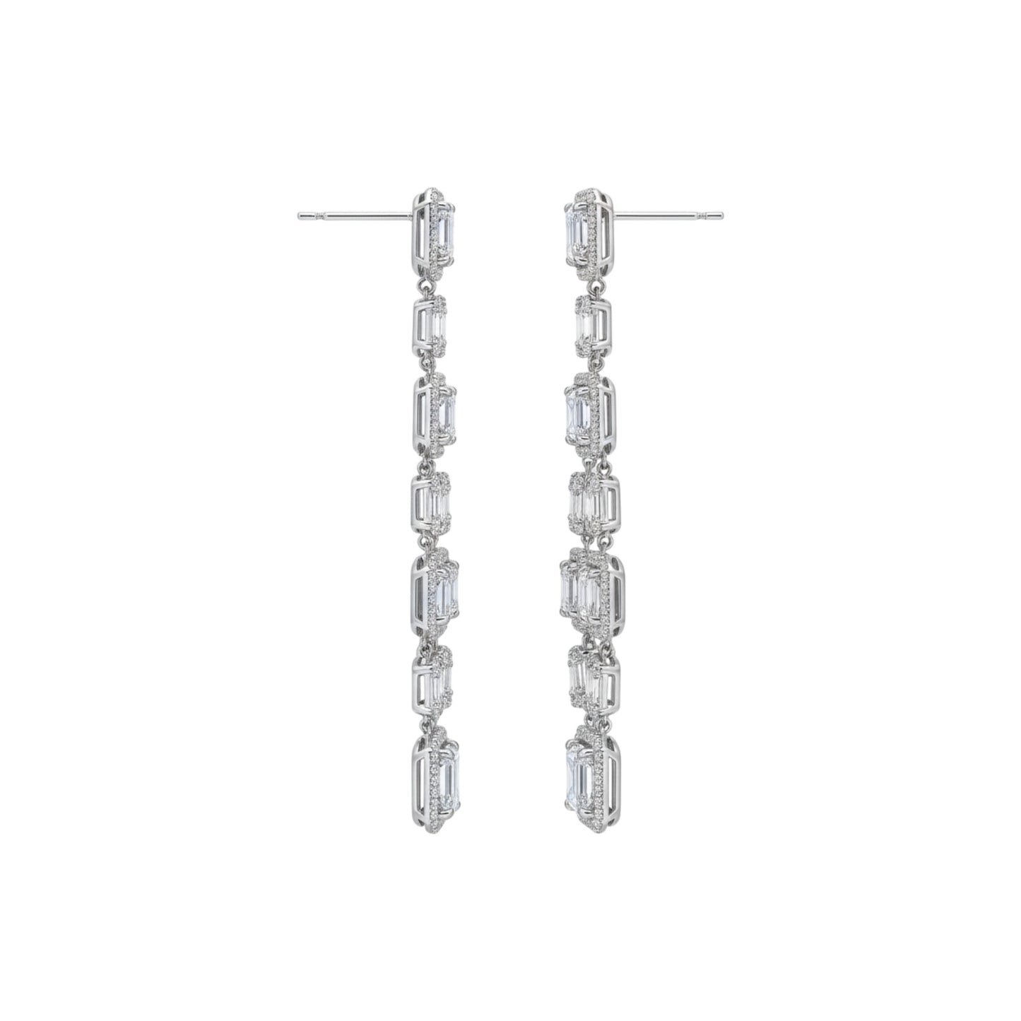 6 Round and Baguette Natural Diamond Earrings in 18KT Gold