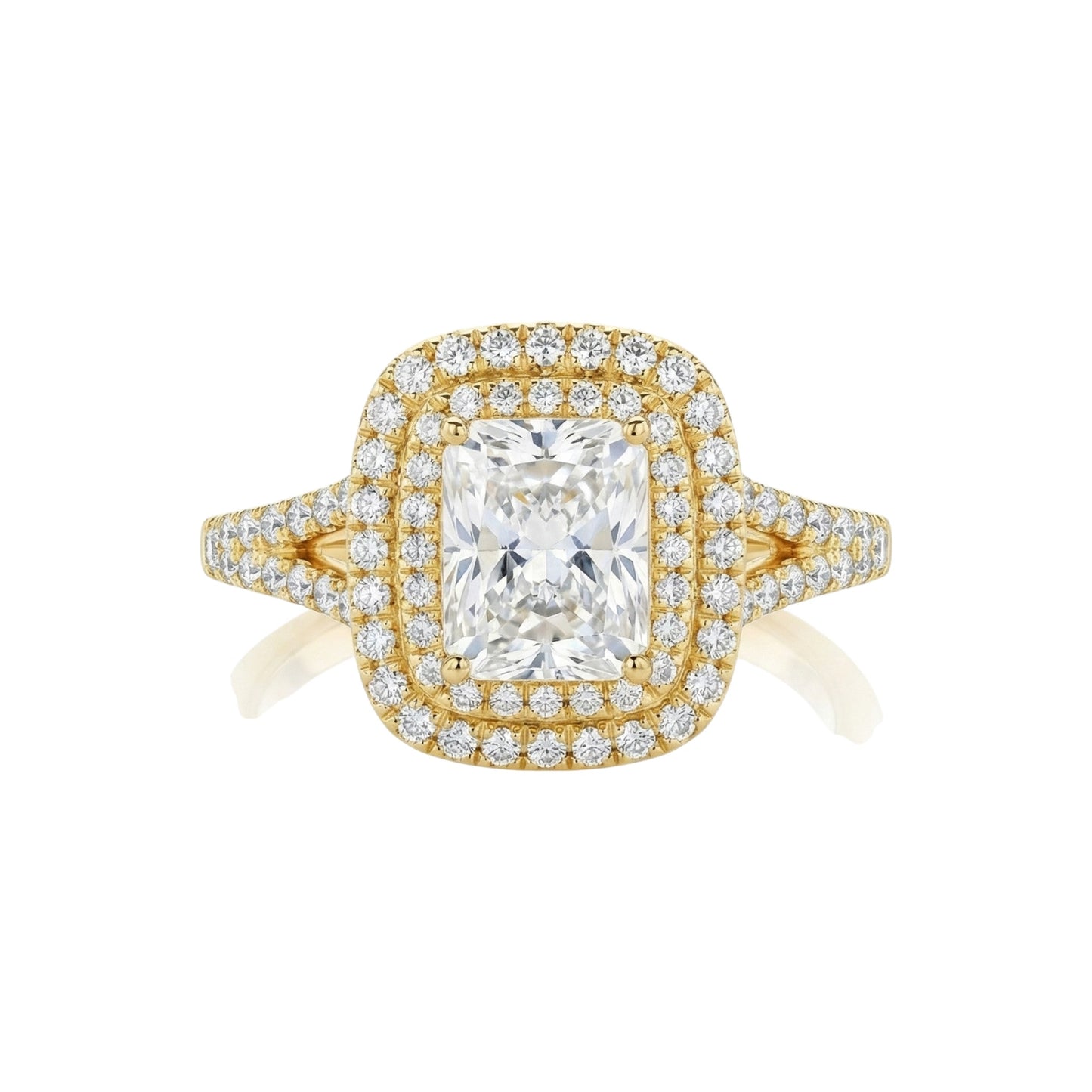 Kylie Radiant Cut Moissanite and Natural Diamond Engagement Ring in 18KT Gold