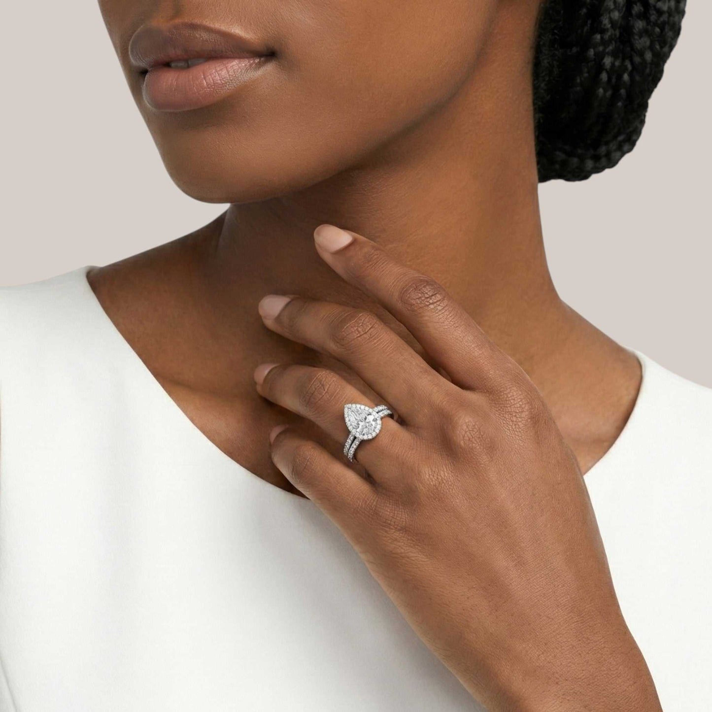 Classic Pear Cut Moissanite Bride set in 925 Sterling Silver