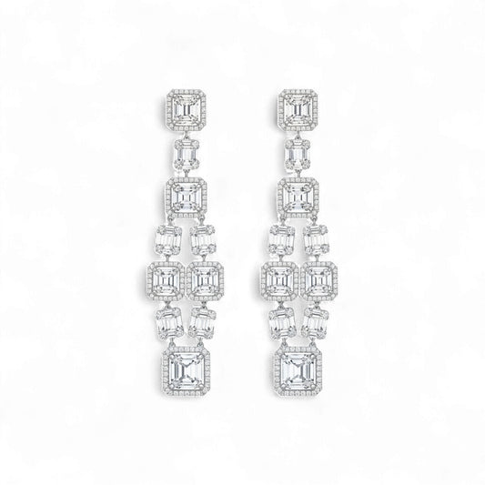 6 Round and Baguette Natural Diamond Earrings in 18KT Gold